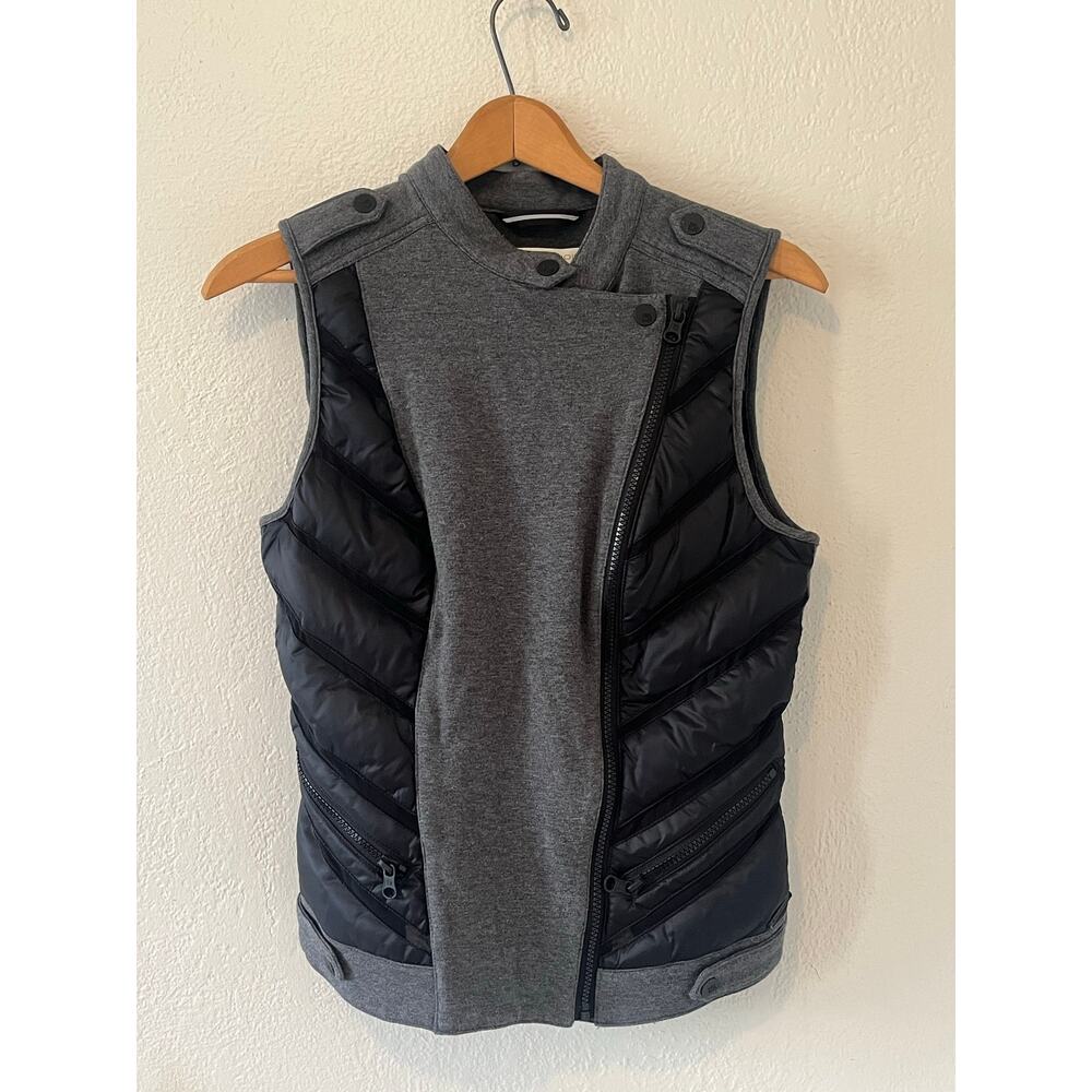 Women's Blanc Noir Down Feathers Vest Gray Black Netting Design Sz Med